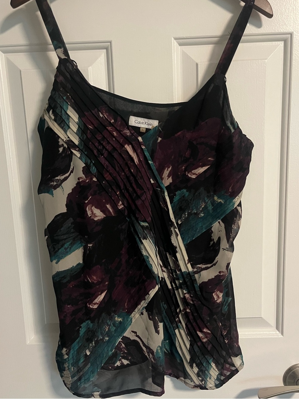 Calvin Klein Black Camisole with Plum and Teal Floral Print Size Large